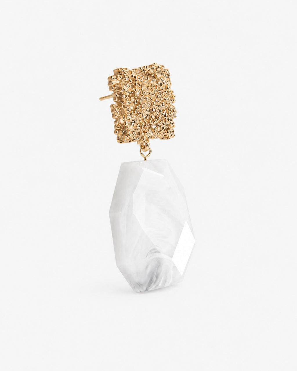 Ivory Marble Statement Drop Earrings | Gold Textured Geometric Earrings