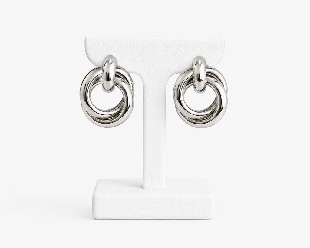 Silver Interlocking Circle Statement Earrings | Modern Chunky Link Drop Earrings