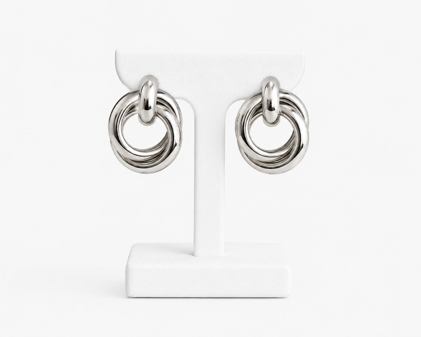 Silver Interlocking Circle Statement Earrings | Modern Chunky Link Drop Earrings