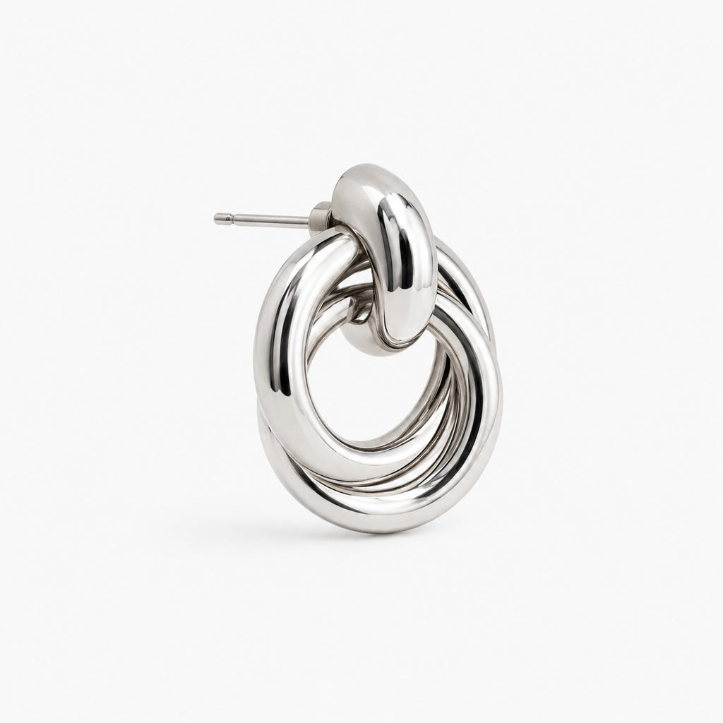 Silver Interlocking Circle Statement Earrings | Modern Chunky Link Drop Earrings