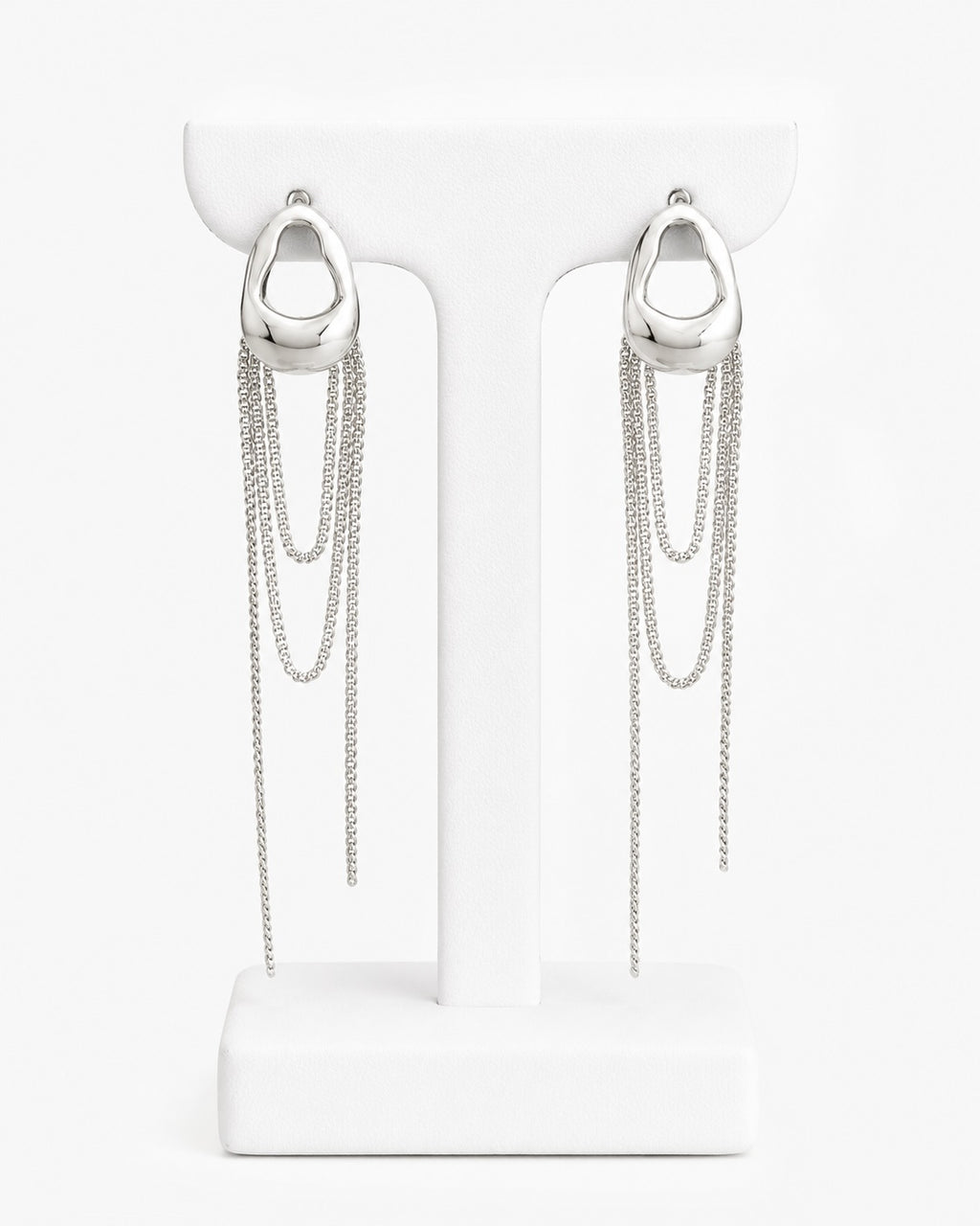 Silver Chain Tassel Statement Earrings | Modern Geometric Drop Earrings