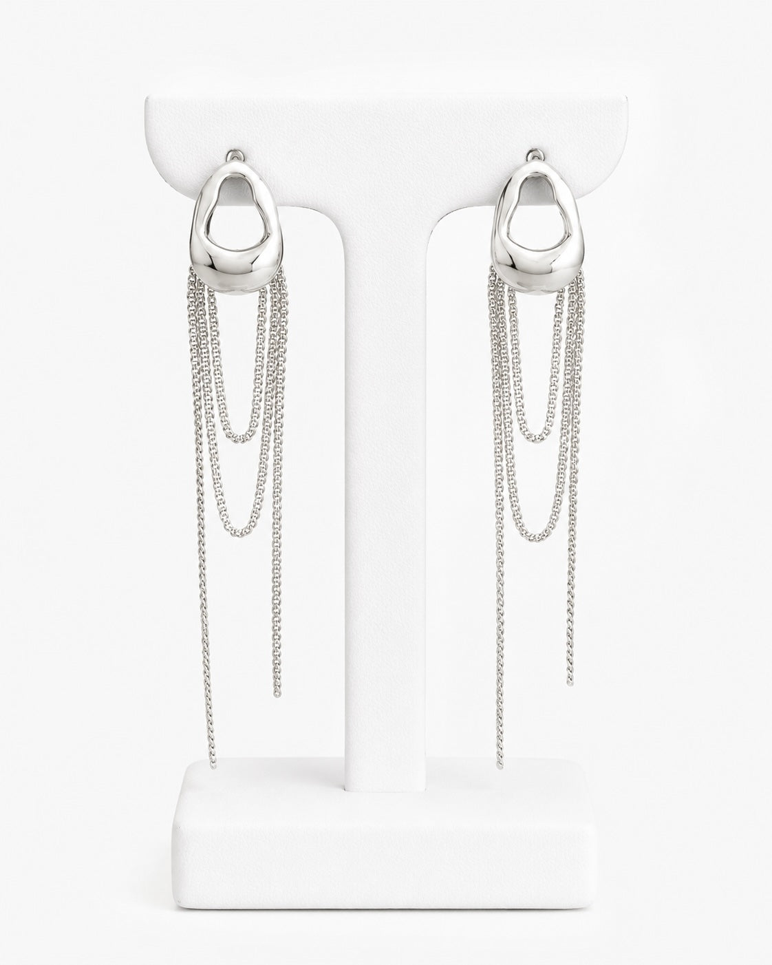 Silver Chain Tassel Statement Earrings | Modern Geometric Drop Earrings