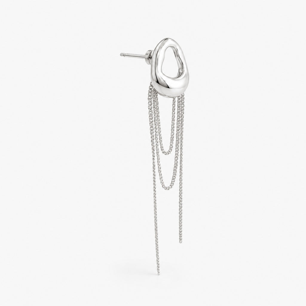 Silver Chain Tassel Statement Earrings | Modern Geometric Drop Earrings