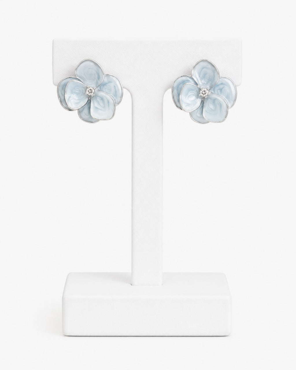 Blue Floral Crystal Stud Earrings | Elegant Flower Statement Earrings