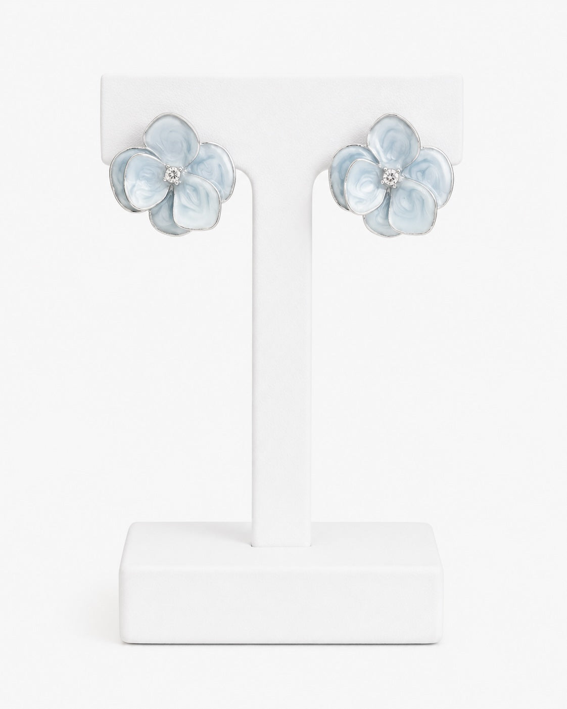 Blue Floral Crystal Stud Earrings | Elegant Flower Statement Earrings