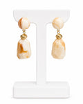 Ivory Marble Resin Drop Earrings | Gold Geometric Statement Earrings