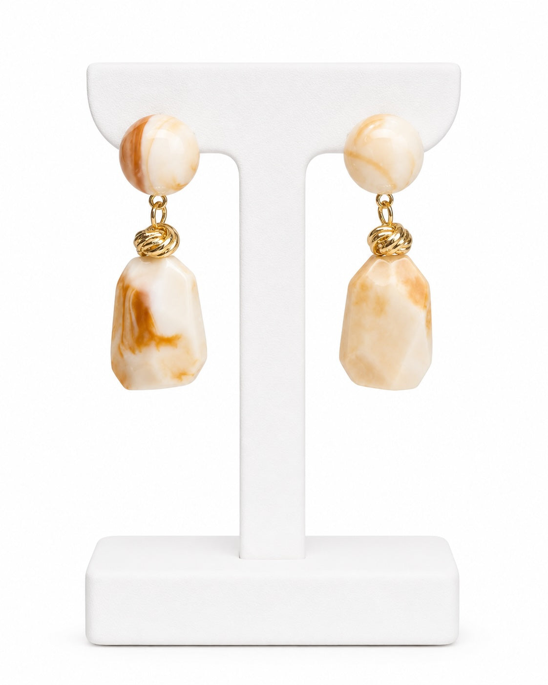 Ivory Marble Resin Drop Earrings | Gold Geometric Statement Earrings