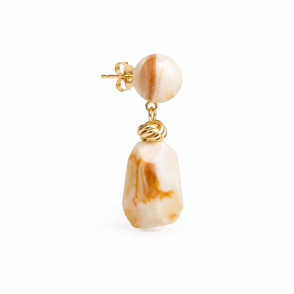 Ivory Marble Resin Drop Earrings | Gold Geometric Statement Earrings