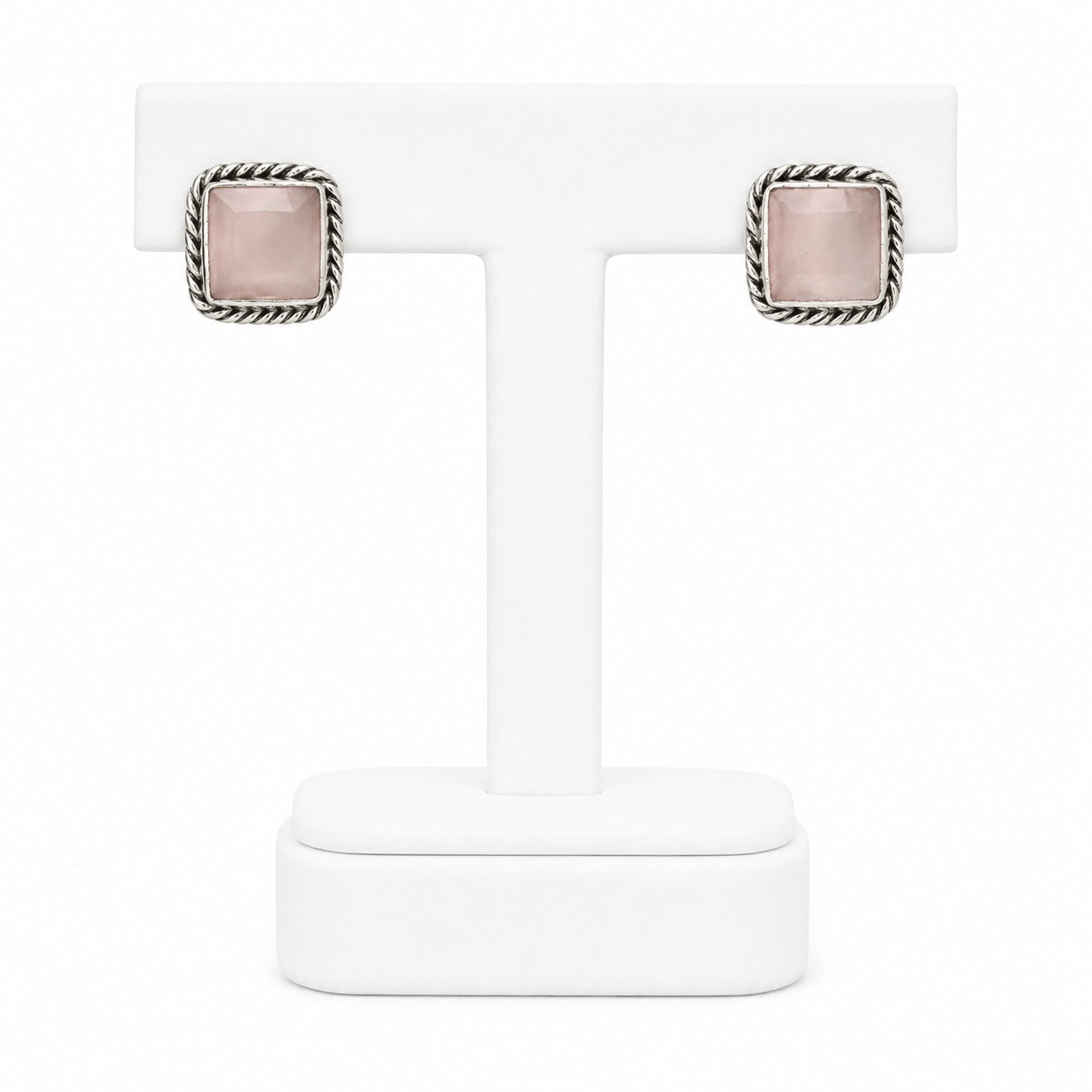 Green Gemstone Stud Earrings | Elegant Silver-Tone Statement Jewelry