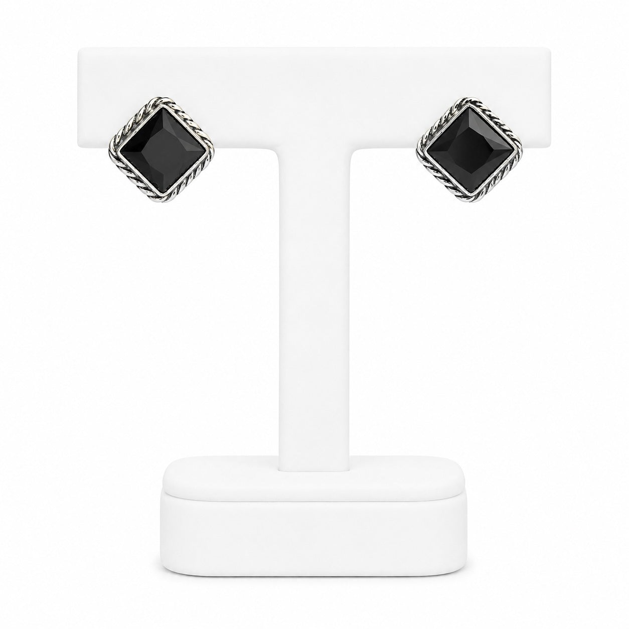 Green Gemstone Stud Earrings | Elegant Silver-Tone Statement Jewelry | Khush Mizaj Official