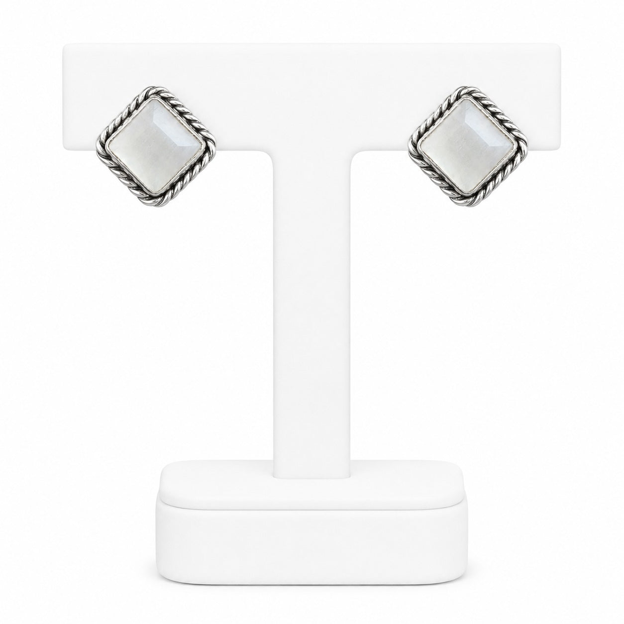 Green Gemstone Stud Earrings | Elegant Silver-Tone Statement Jewelry | Khush Mizaj Official