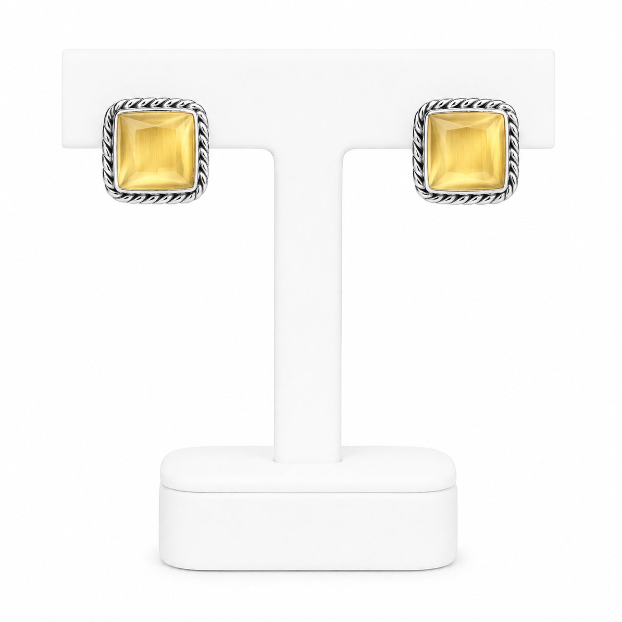 Green Gemstone Stud Earrings | Elegant Silver-Tone Statement Jewelry | Khush Mizaj Official