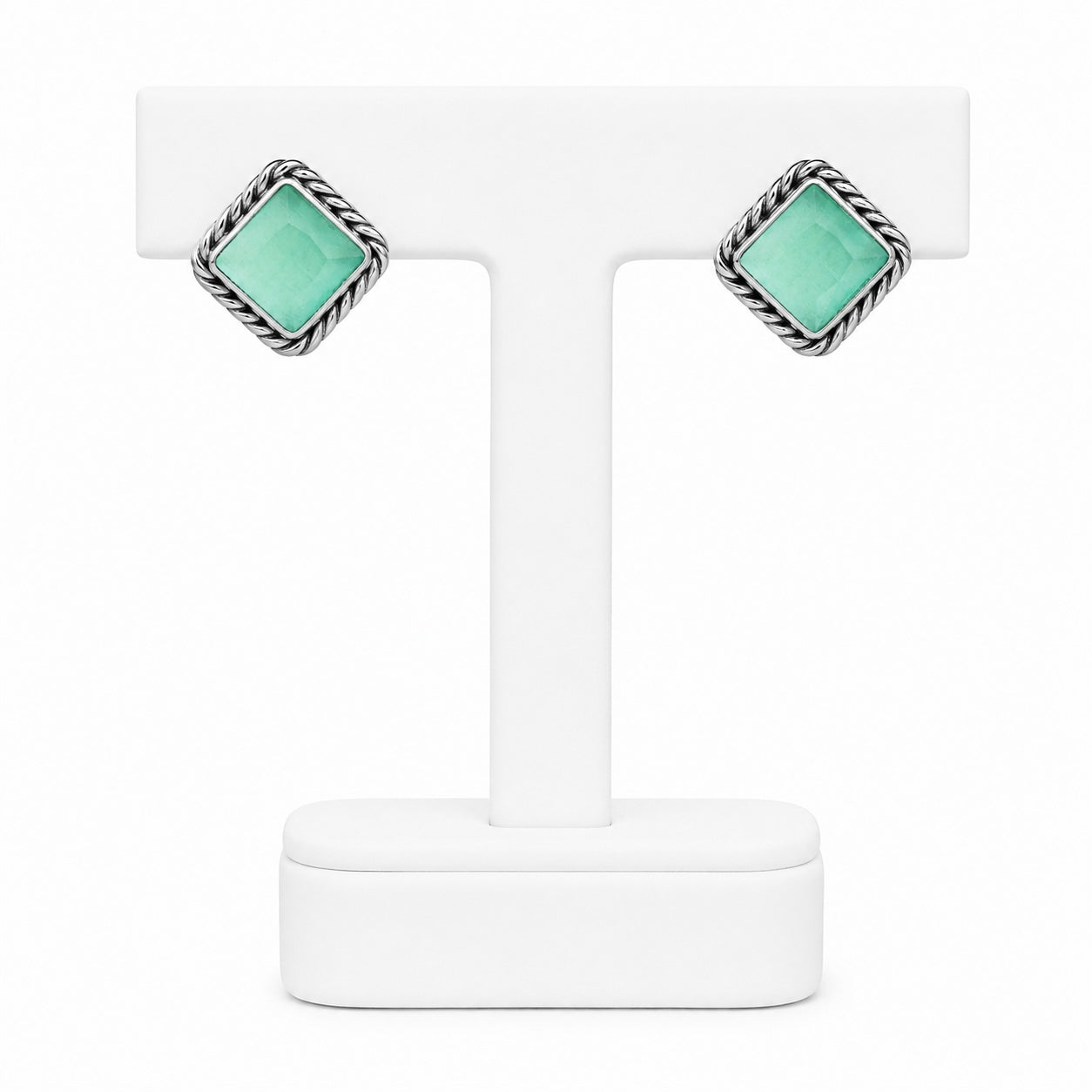 Green Gemstone Stud Earrings | Elegant Silver-Tone Statement Jewelry | Khush Mizaj Official