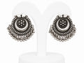 Pair of silver earrings on a white background