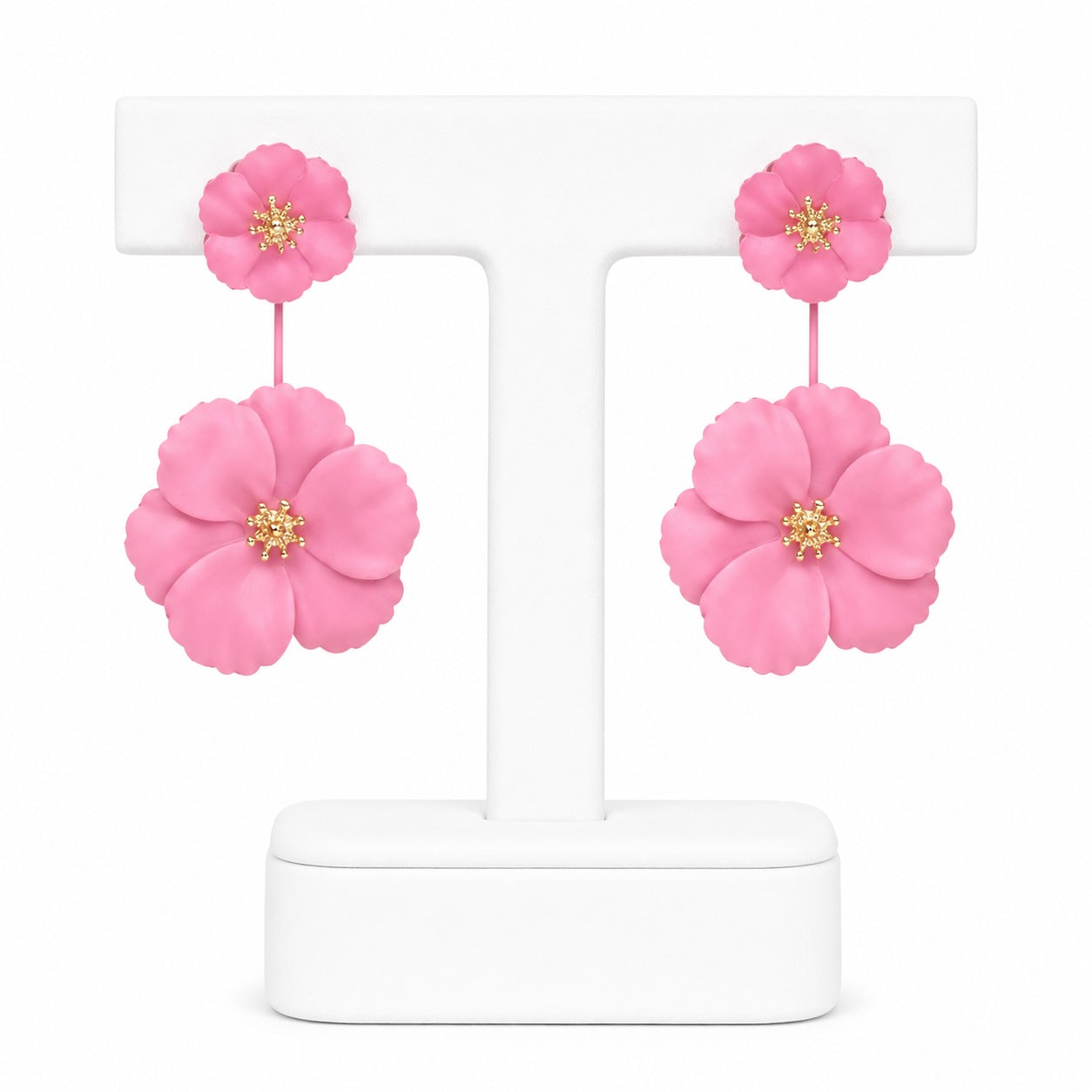 Pink Floral Drop Earrings | Feminine Statement Flower Earrings for Women