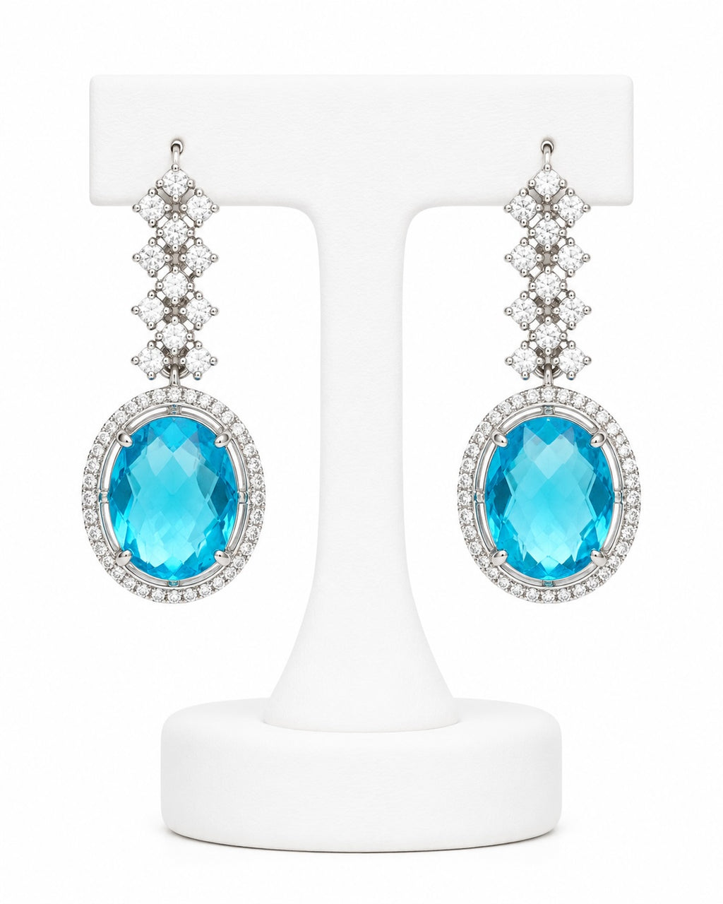 Blue Crystal Drop Earrings | Silver Statement Earrings for Weddings & Special Occasions