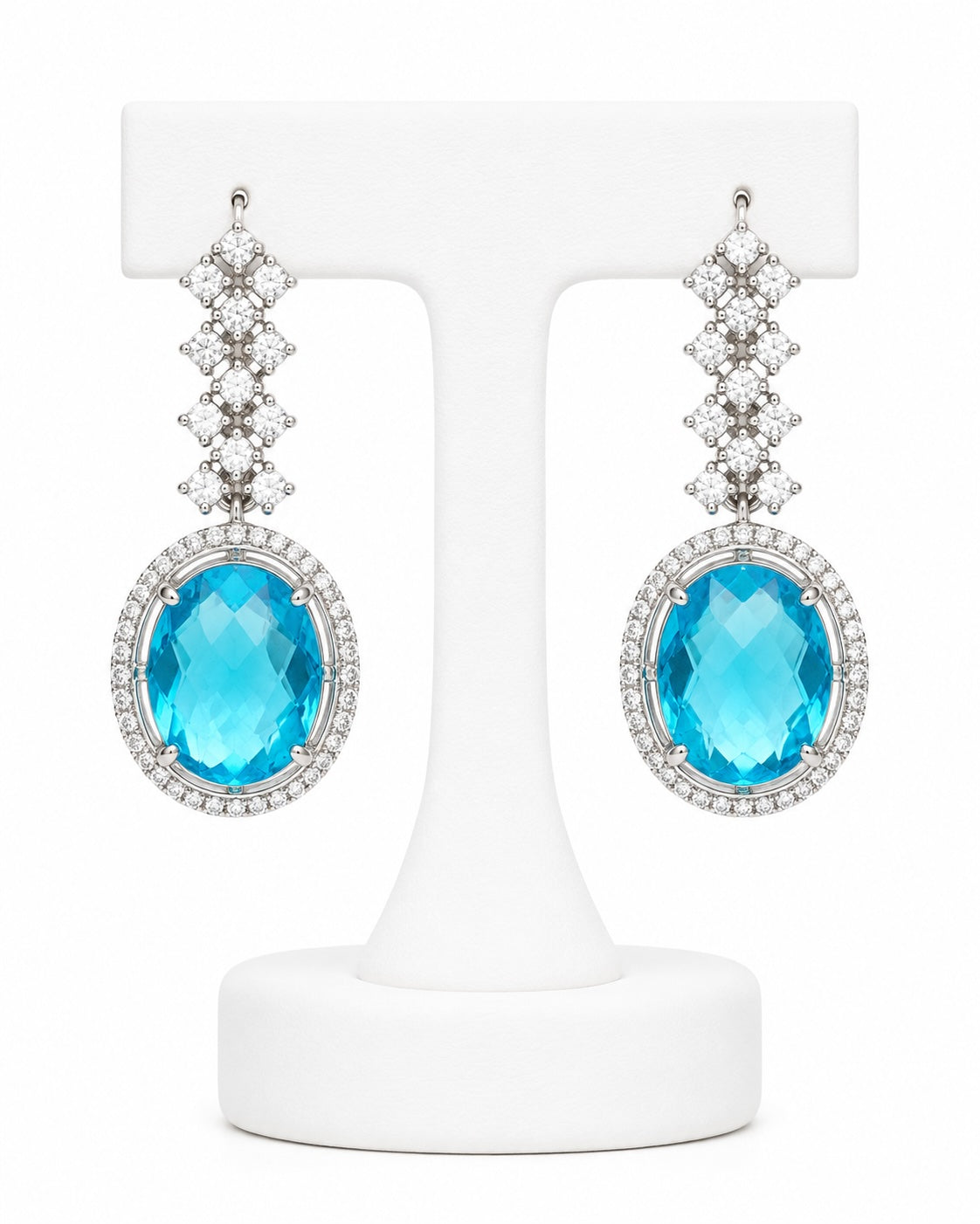 Blue Crystal Drop Earrings | Silver Statement Earrings for Weddings & Special Occasions