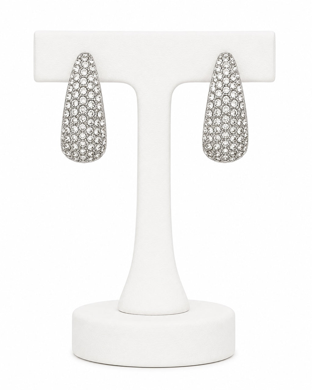 Crystal Pavé Silver Hoop Earrings | Elegant Statement Rhinestone Earrings