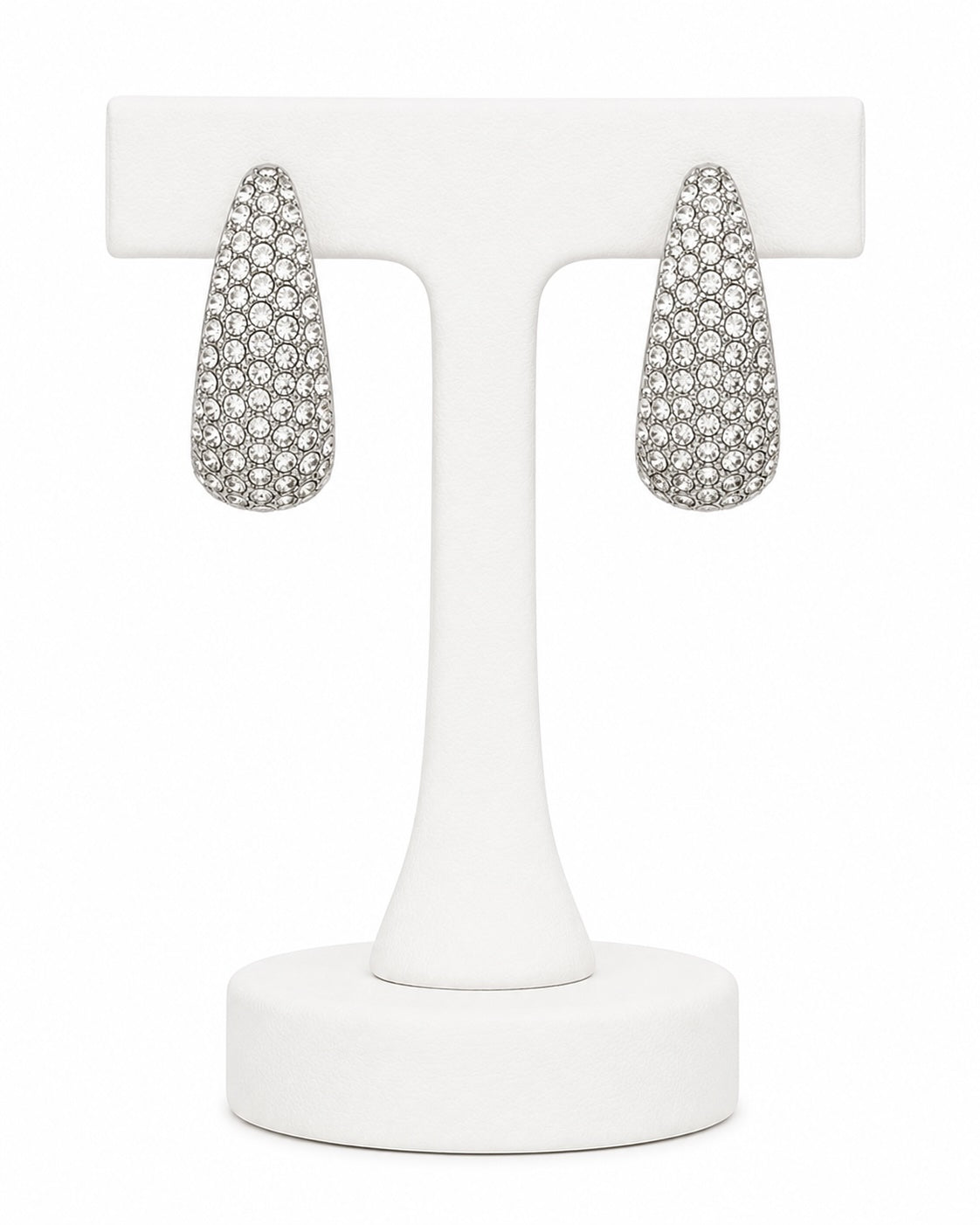 Crystal Pavé Silver Hoop Earrings | Elegant Statement Rhinestone Earrings