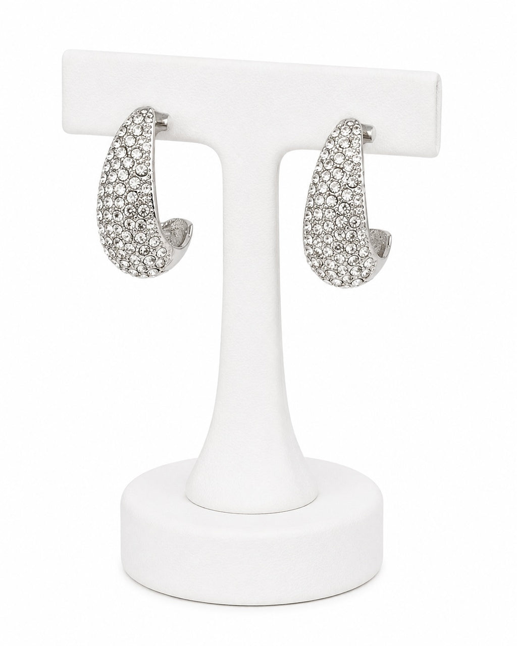 Crystal Pavé Silver Hoop Earrings | Elegant Statement Rhinestone Earrings
