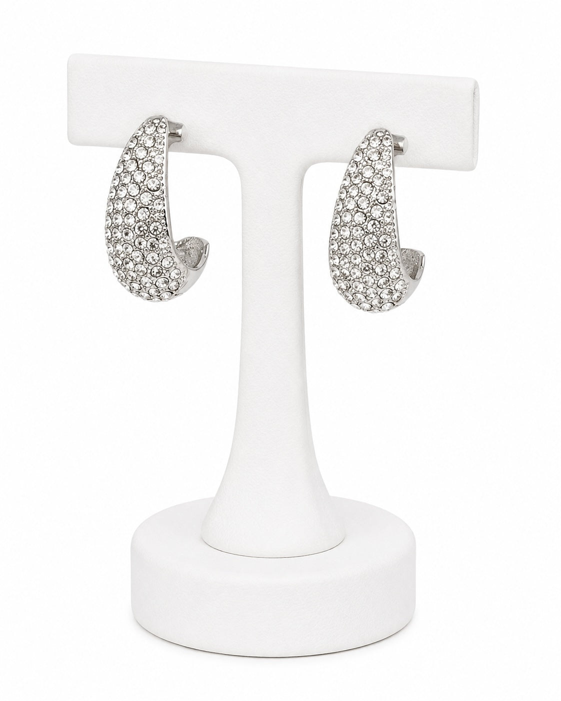 Crystal Pavé Silver Hoop Earrings | Elegant Statement Rhinestone Earrings