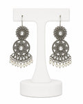 Silver Pearl Chandbali Earrings | Oxidized Statement Earrings for Women