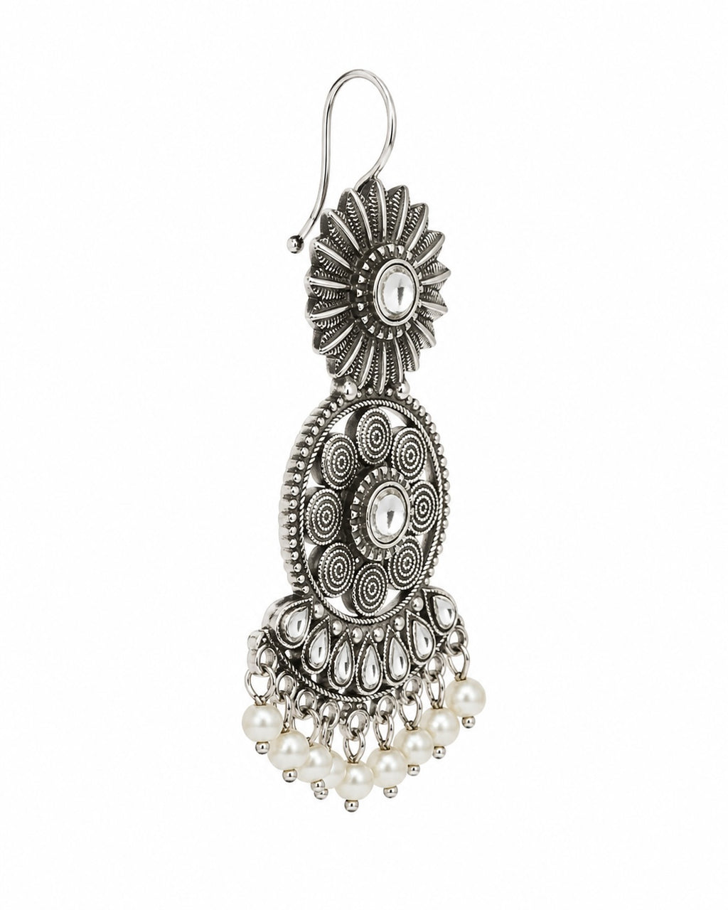 Silver Pearl Chandbali Earrings | Oxidized Statement Earrings for Women