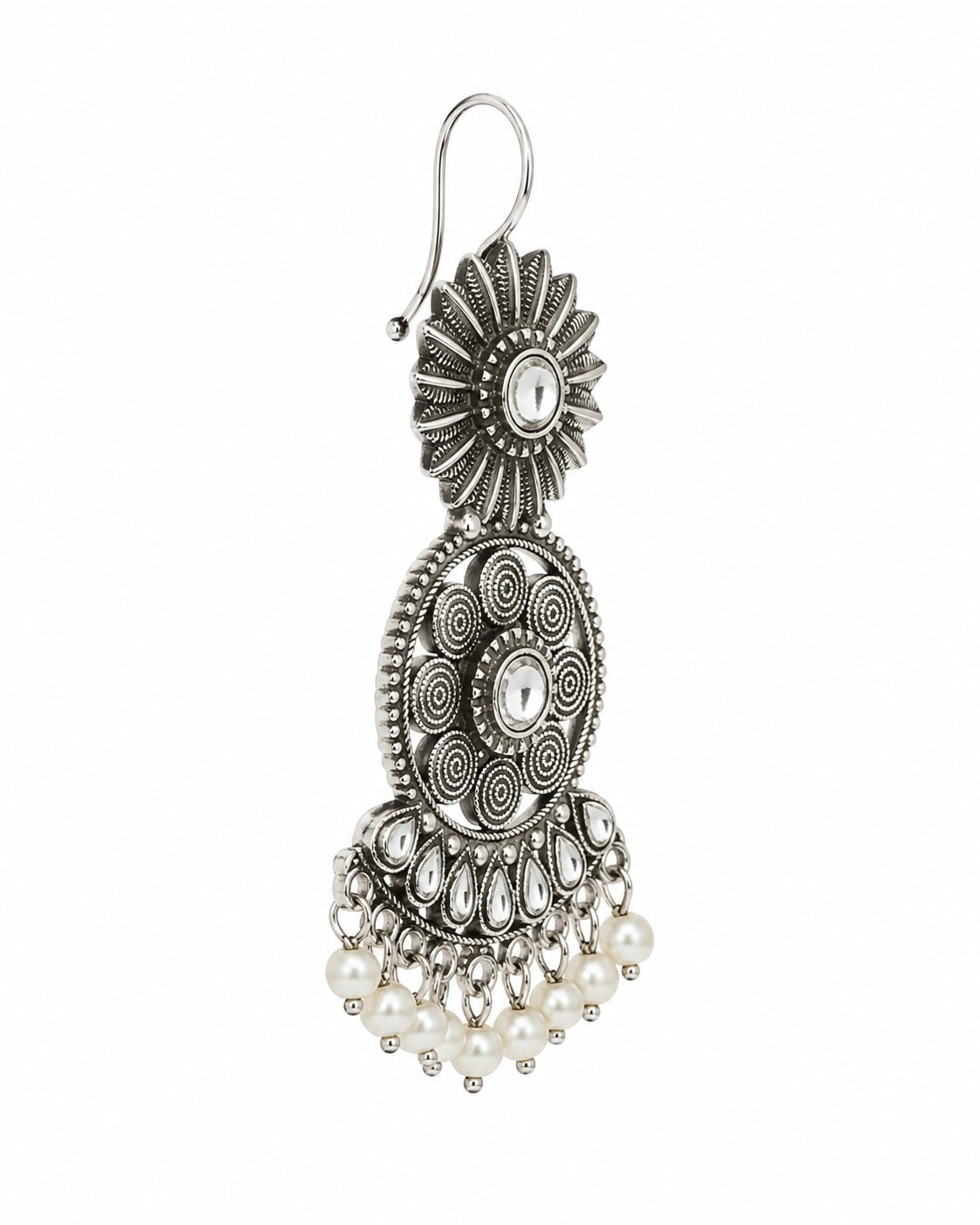 Silver Pearl Chandbali Earrings | Oxidized Statement Earrings for Women