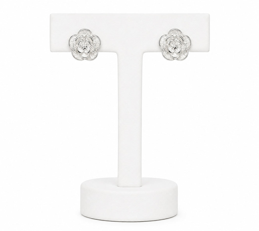 Silver Rose Stud Earrings | Elegant Floral Earrings for Women