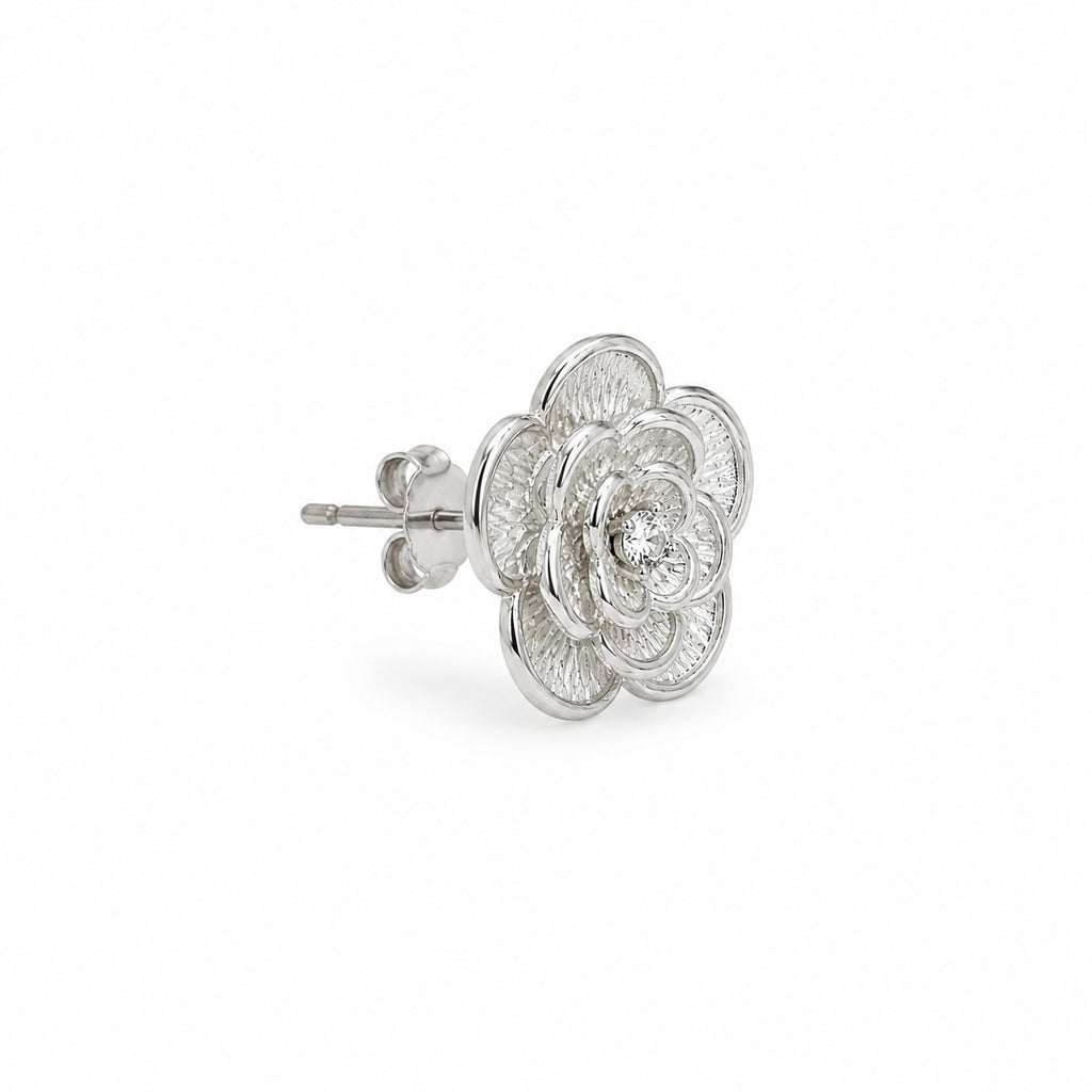 Silver Rose Stud Earrings | Elegant Floral Earrings for Women