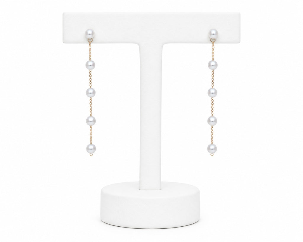 Gold Pearl Drop Earrings | Minimalist Long Pearl Chain Earrings