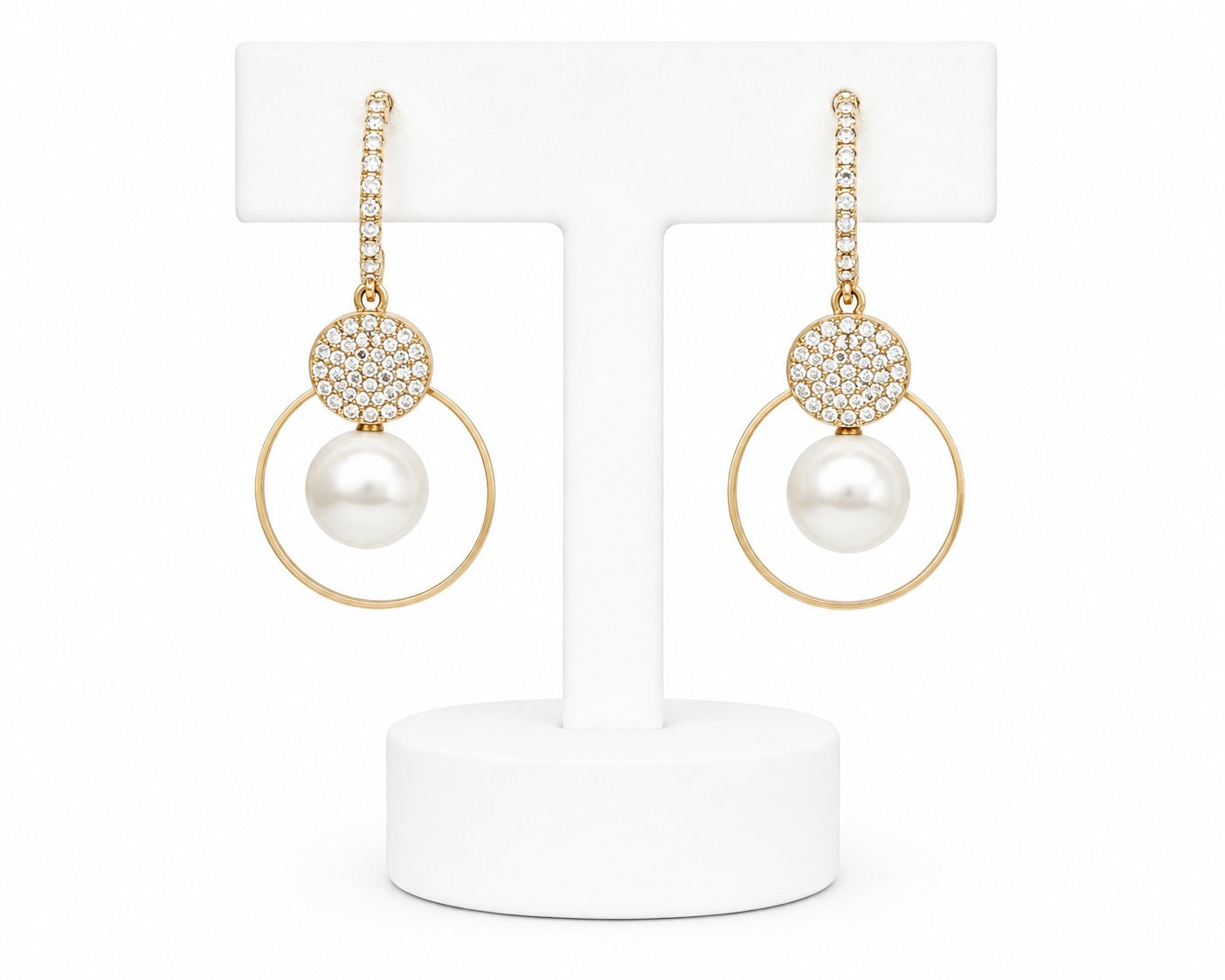 Gold Pearl Drop Hoop Earrings | Crystal Embellished Statement Earrings