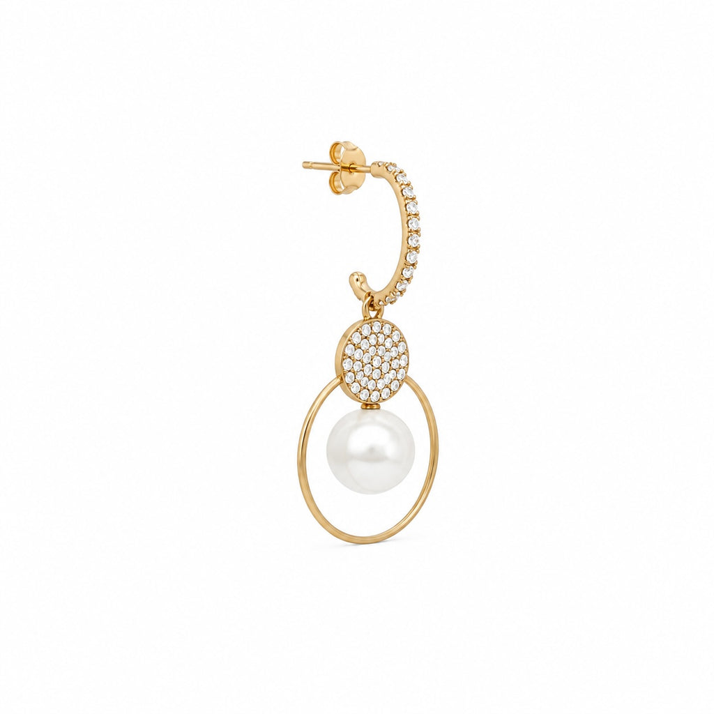 Gold Pearl Drop Hoop Earrings | Crystal Embellished Statement Earrings