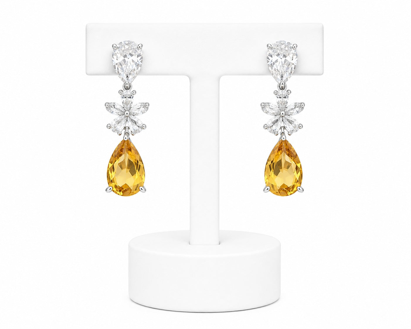 Golden Citrine Crystal Drop Earrings | Floral Statement Earrings