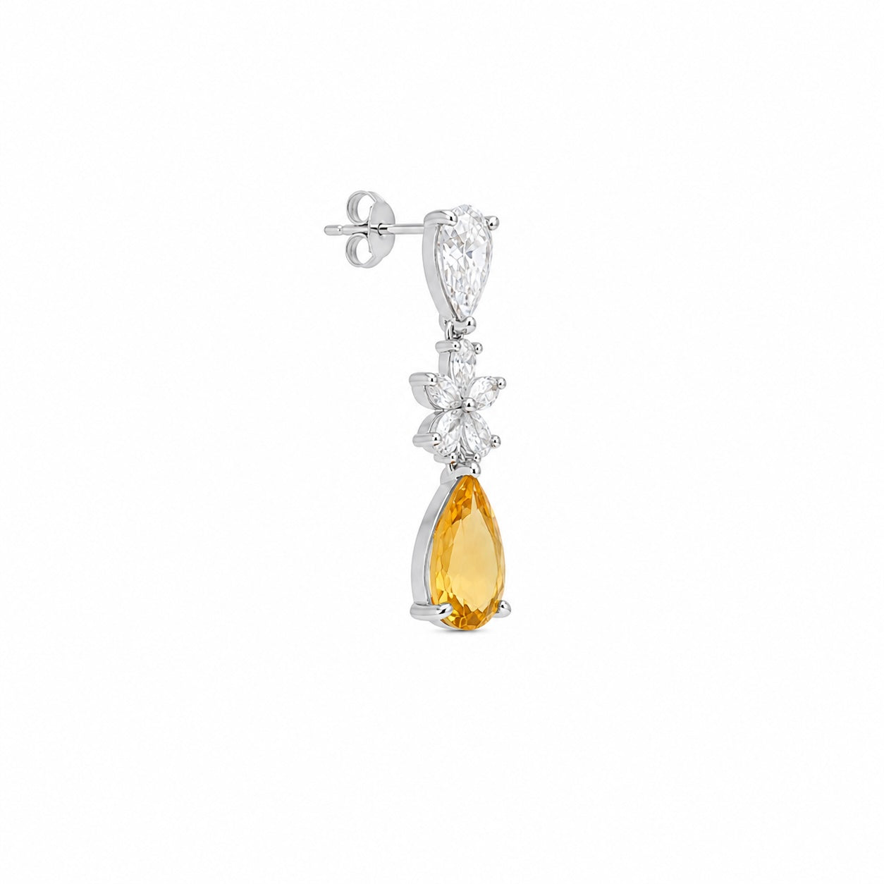 Golden Citrine Crystal Drop Earrings | Floral Statement Earrings