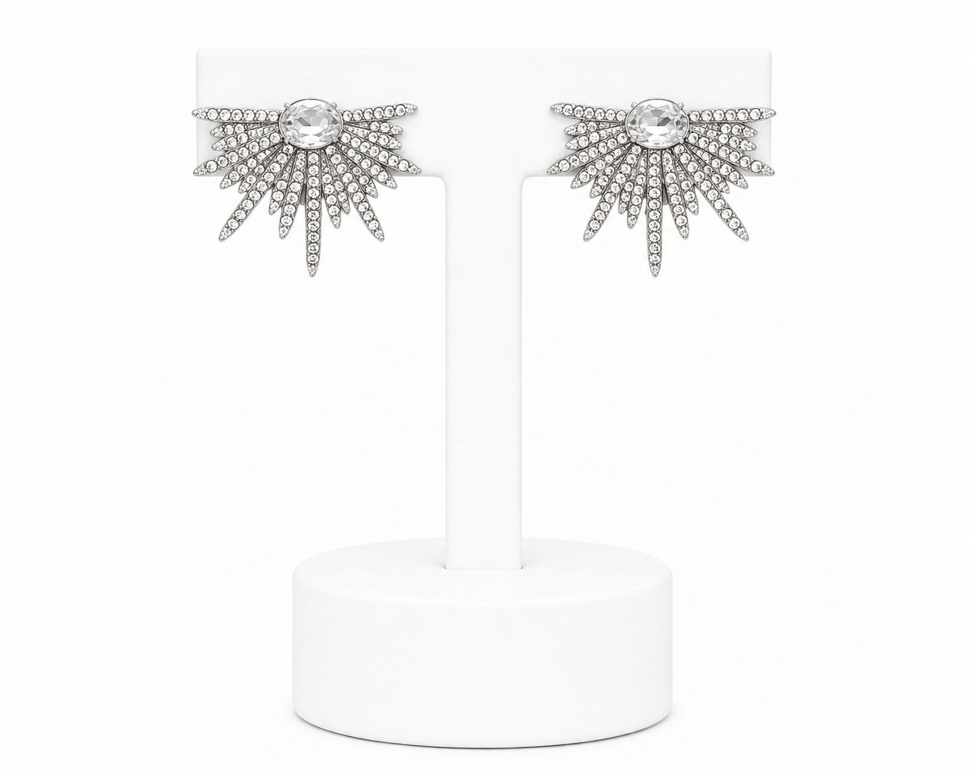 Crystal Sunburst Statement Stud Earrings | Silver Sparkle Earrings