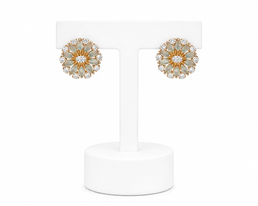 Gold Floral Crystal Stud Earrings | Elegant Flower Statement Earrings