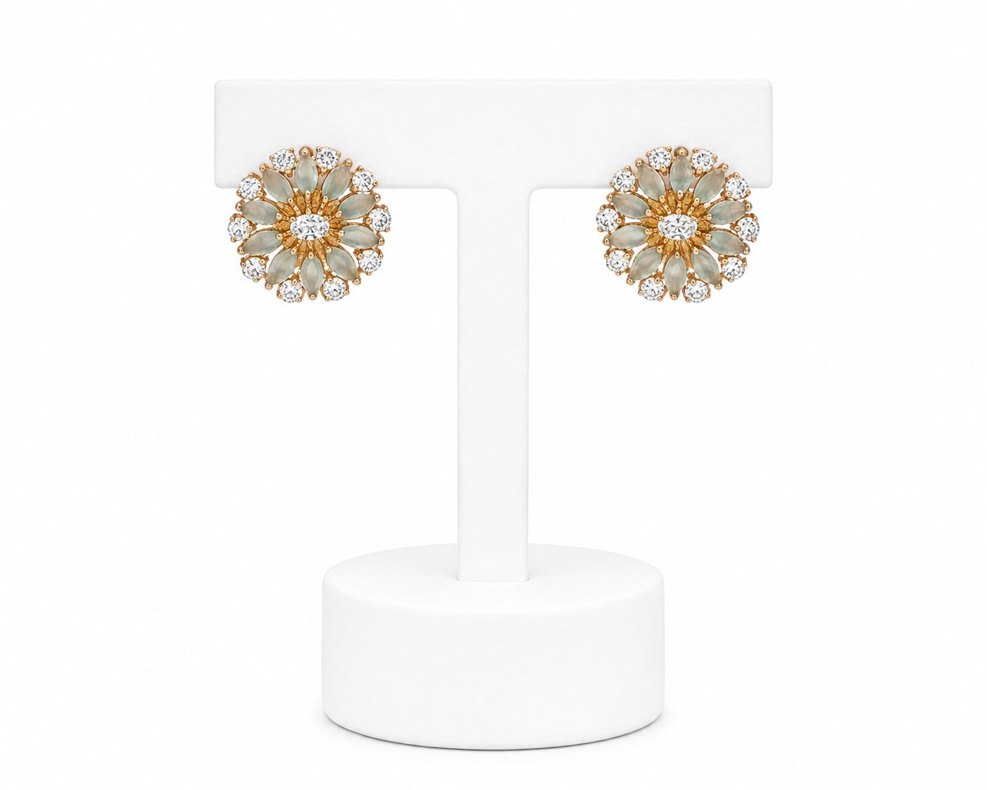 Gold Floral Crystal Stud Earrings | Elegant Flower Statement Earrings