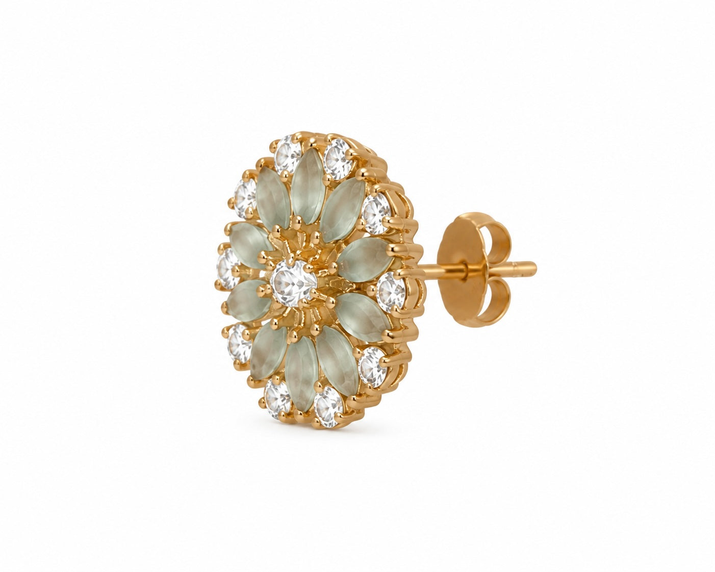 Gold Floral Crystal Stud Earrings | Elegant Flower Statement Earrings