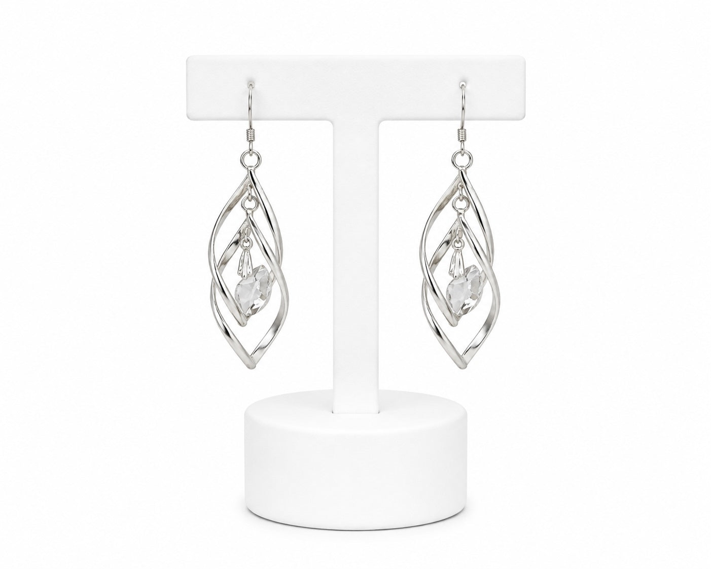 Silver Crystal Leaf Drop Earrings | Elegant Dangle Statement Earrings