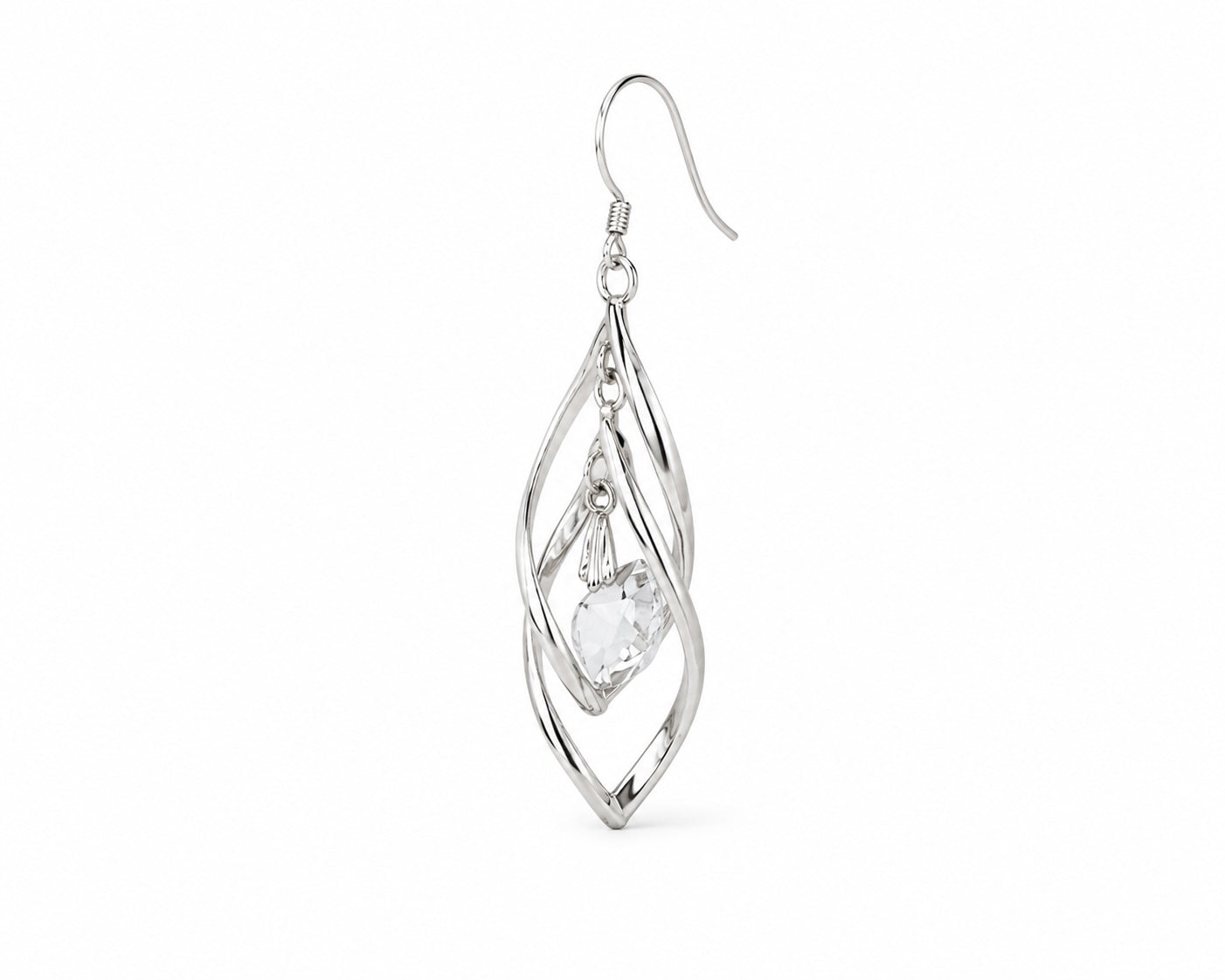 Silver Crystal Leaf Drop Earrings | Elegant Dangle Statement Earrings