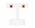 Gold Ruby Crystal Square Stud Earrings | Elegant Geometric Statement Studs