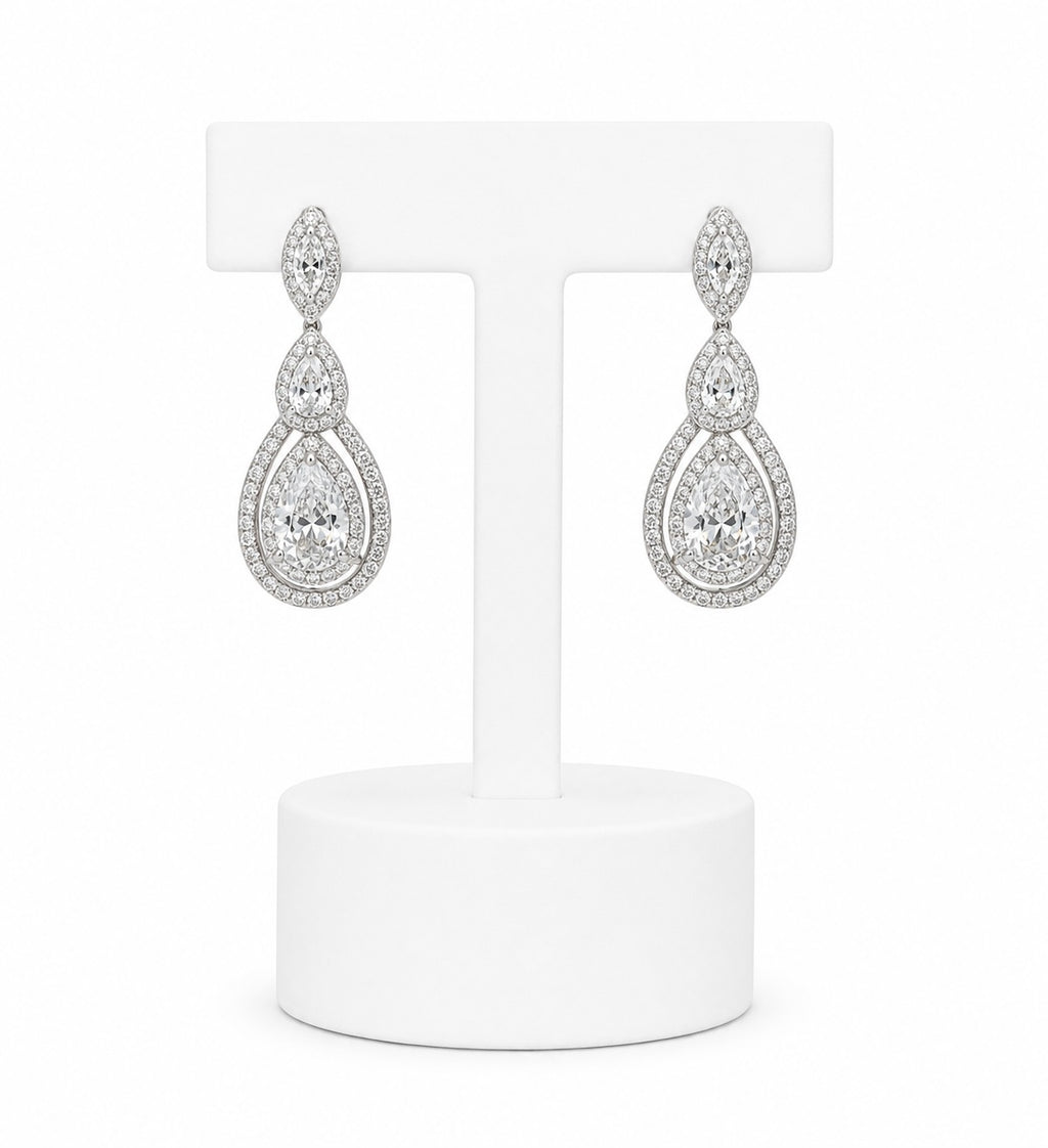 Silver Crystal Teardrop Drop Earrings | Bridal Statement Earrings