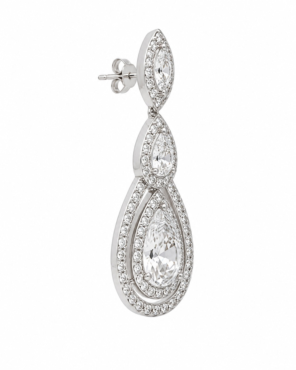 Silver Crystal Teardrop Drop Earrings | Bridal Statement Earrings
