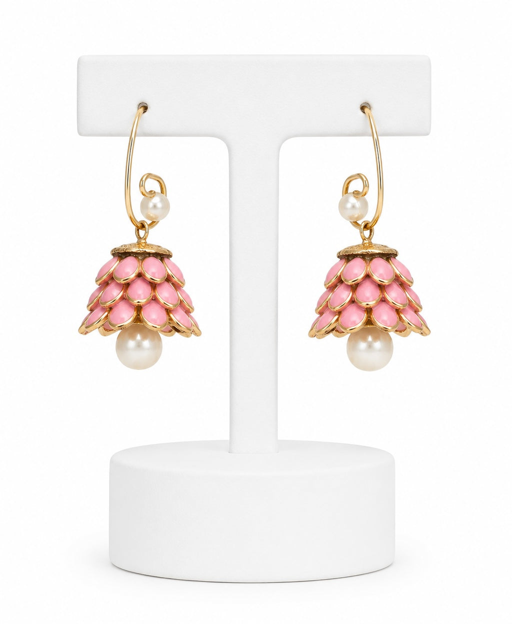 Pink Floral Jhumka Hoop Earrings with Pearl Drop | Statement Ethnic Earrings