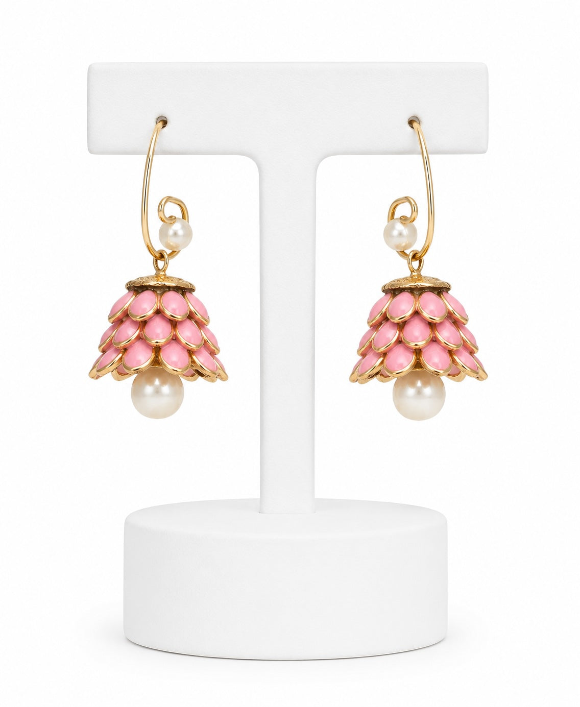 Pink Floral Jhumka Hoop Earrings with Pearl Drop | Statement Ethnic Earrings
