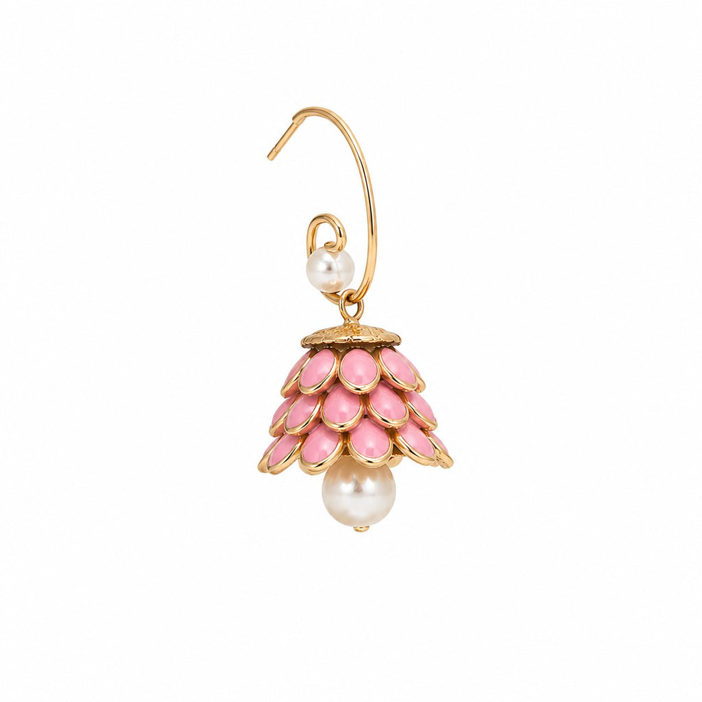 Pink Floral Jhumka Hoop Earrings with Pearl Drop | Statement Ethnic Earrings
