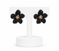 Black Floral Statement Stud Earrings | Bold Flower Earrings with Gold Accents