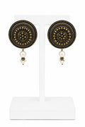 Antique Gold Tribal Disc Earrings with Pearl Drops | Boho Statement Stud Earrings