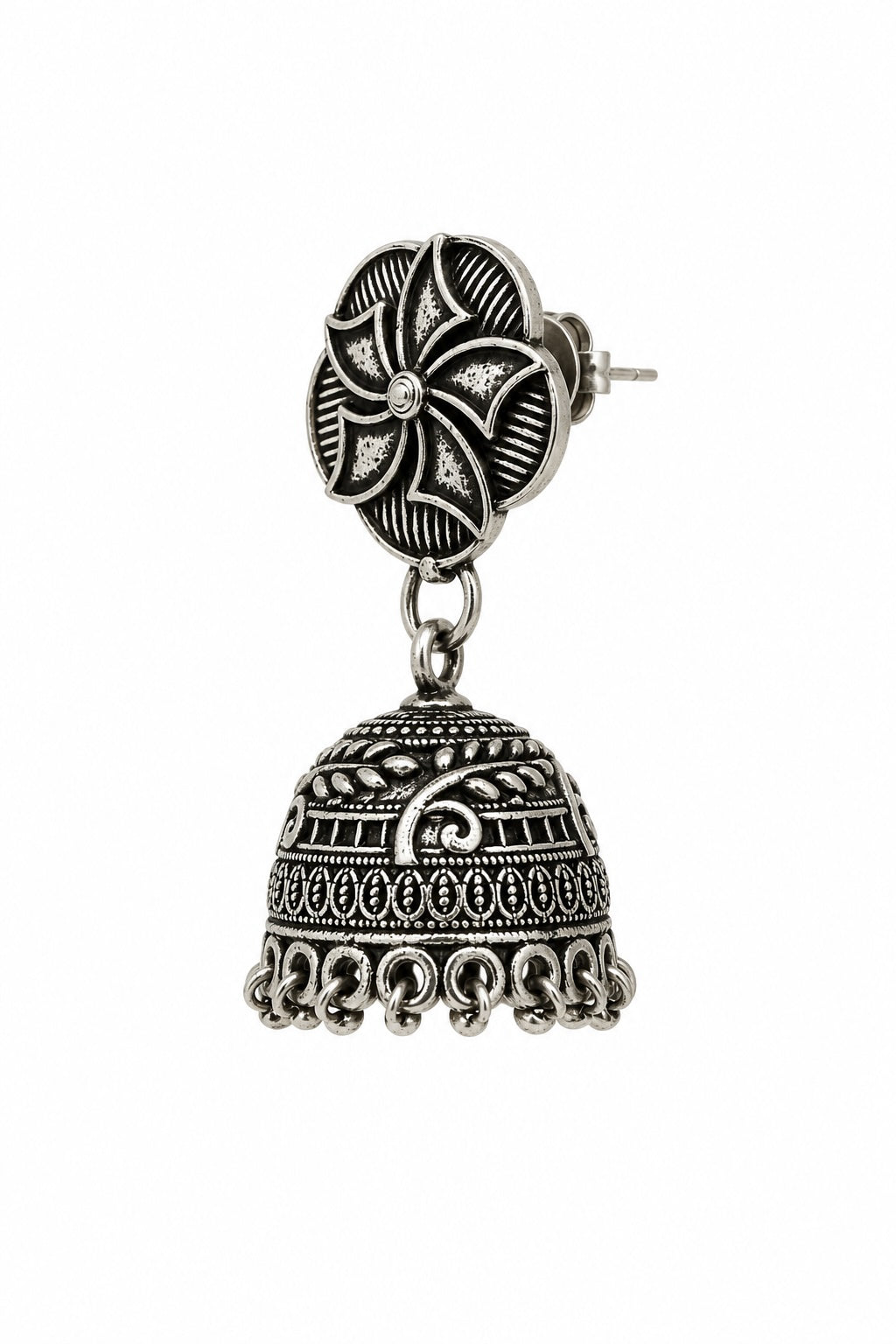 Oxidized Silver Floral Jhumka Earrings | Traditional Indian Statement Earrings